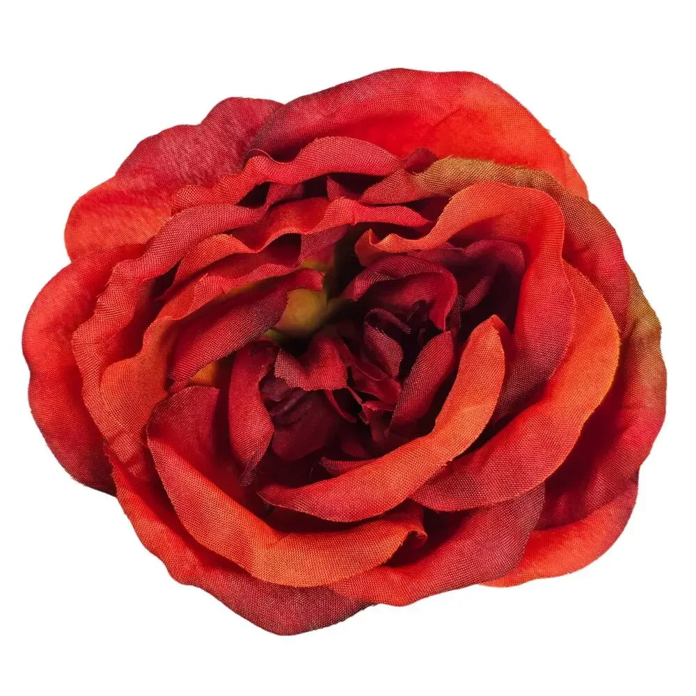 Artificial Large Red Orange Roses 18 Stems Faux Silk Fall Wedding Floral  Lot